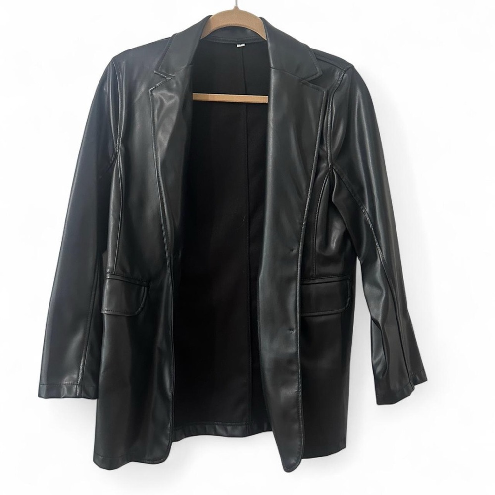 Black Faux Leather Blazer